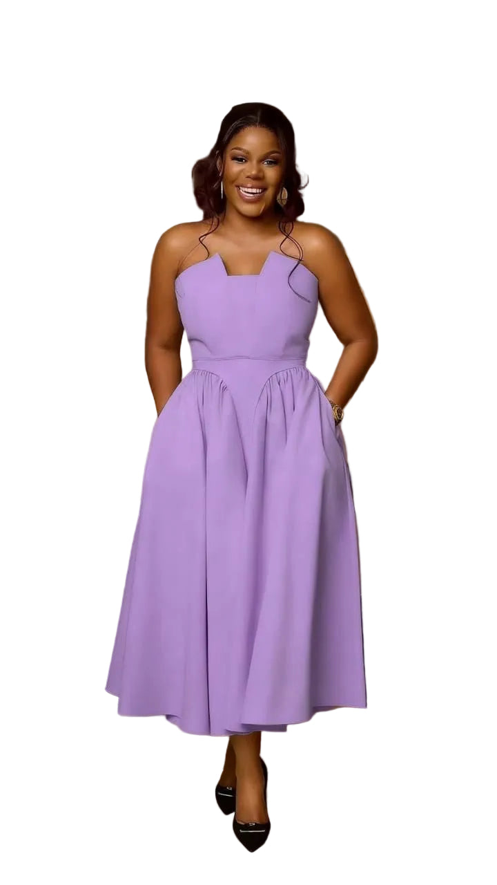 Scallop Neckline Midi Dress