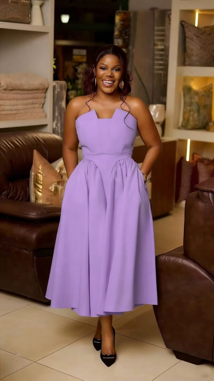 Square Neck A-Line Midi Dress