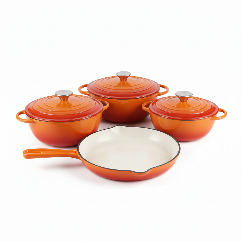 Enameled Cast Iron Cookware Set – All Orange