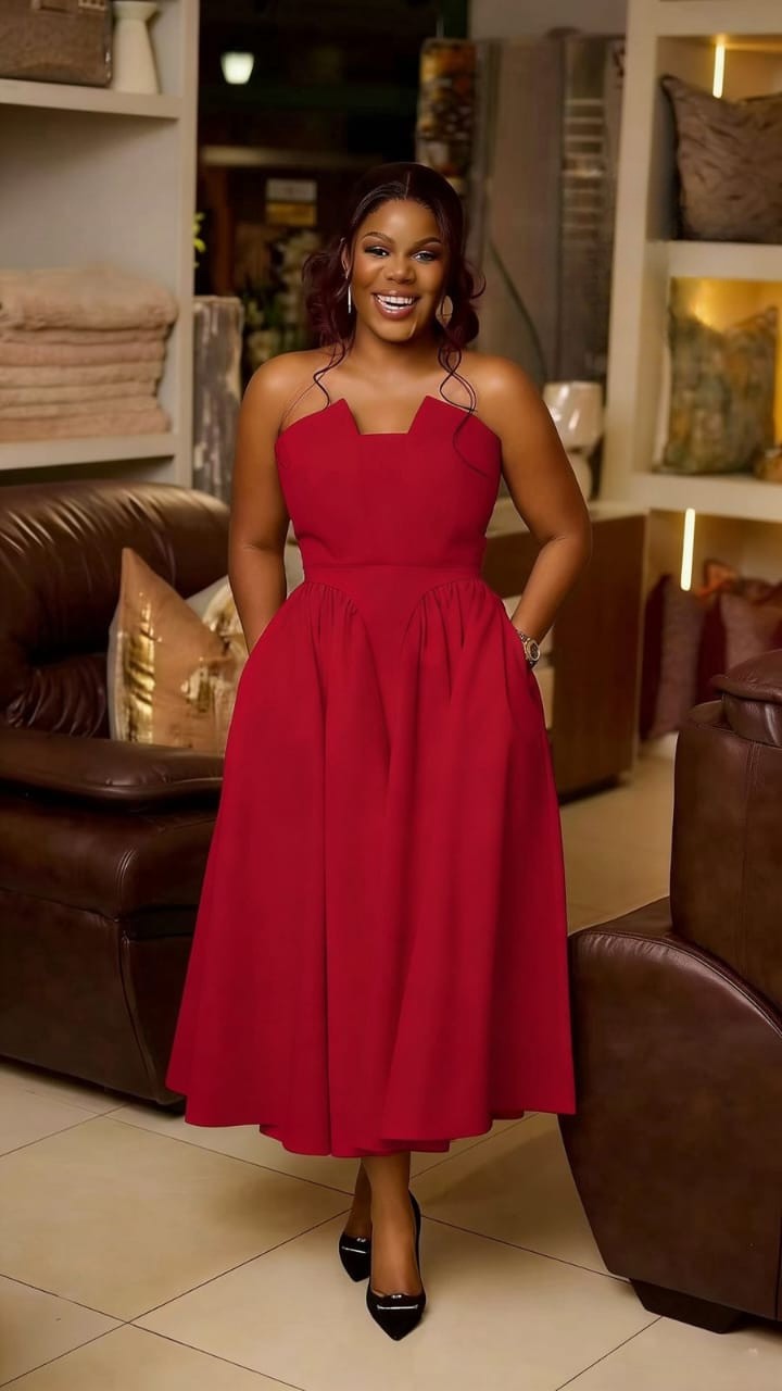 Square Neck A-Line Midi Dress