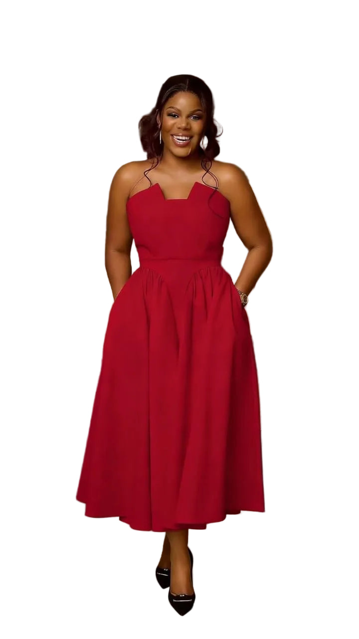 Scallop Neckline Midi Dress