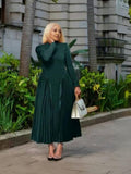 Pleated Midi Dress with Mock Neck