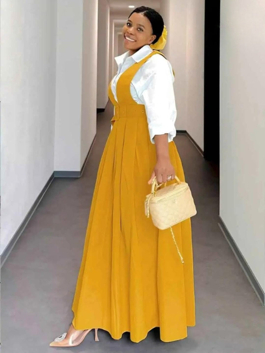 Belted Pinafore Maxi Dress (Shirt Not Included)