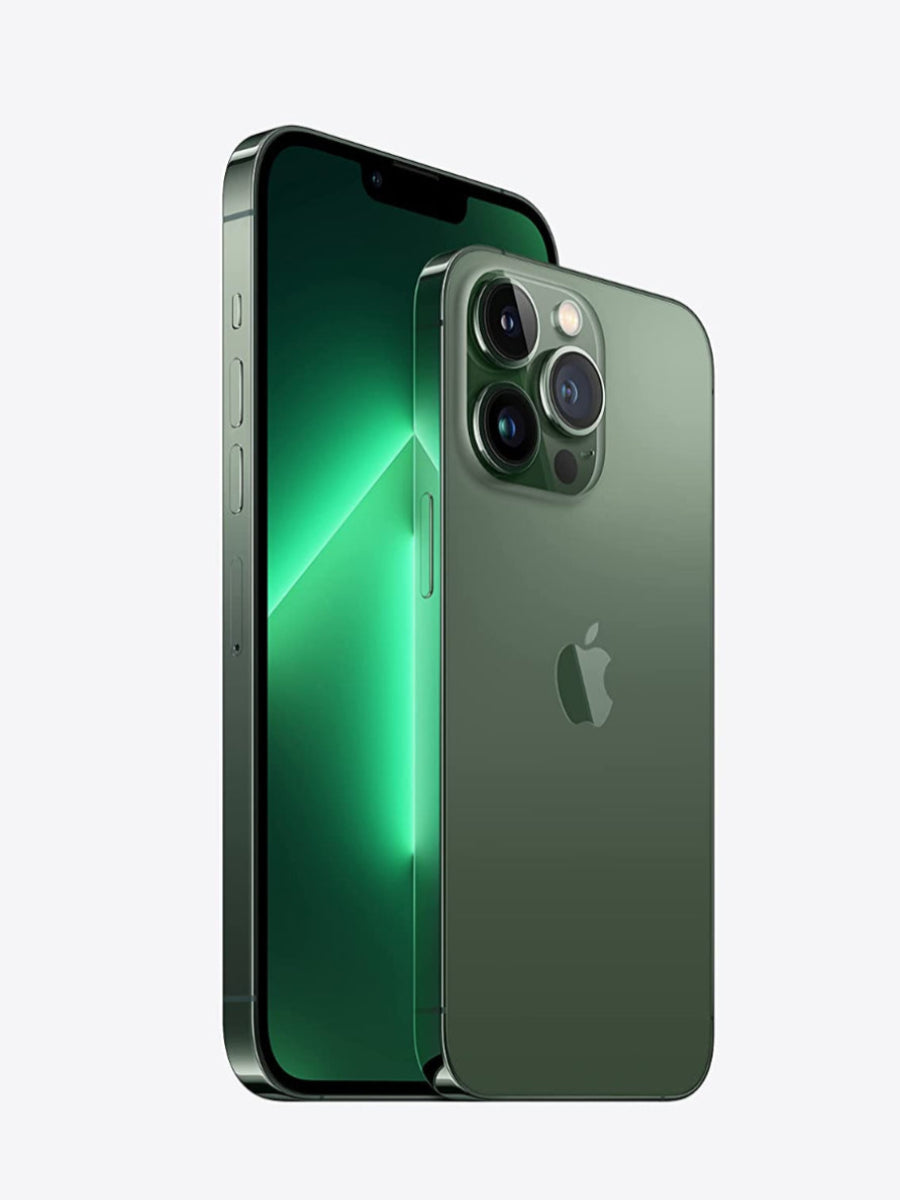 Apple iPhone 13 Pro in Alpine Green - front and back view