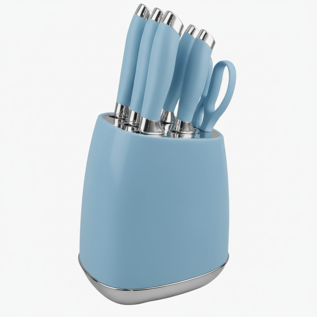 8-Piece Kitchen Knife Set with Block in Light Blue