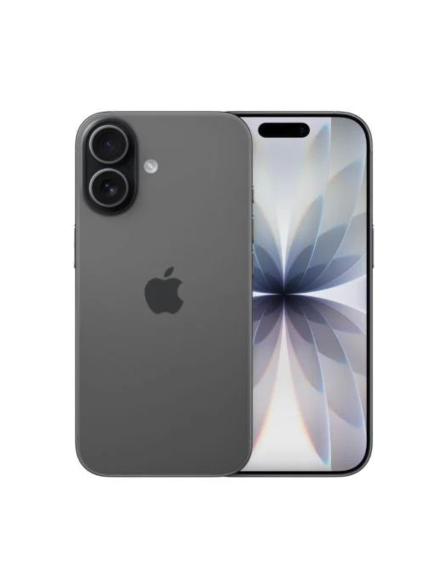 Apple iPhone 16 in Black - front and back view