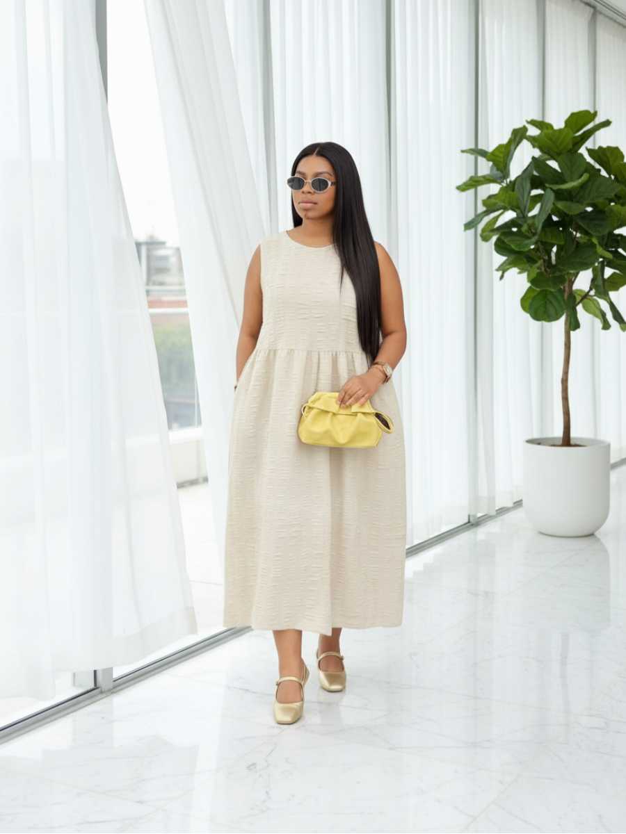 Textured Sleeveless Midi Dress