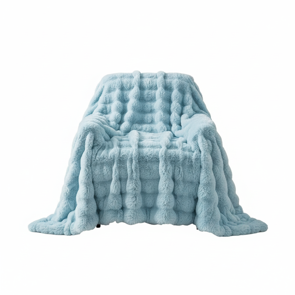Light Blue Faux Fur Throw Blanket