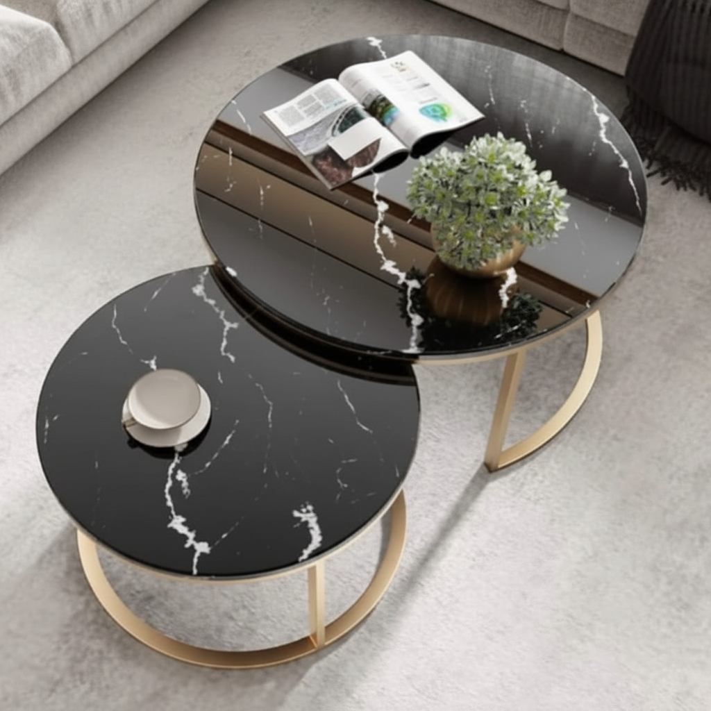 Luxury Black Marble Nesting Coffee Table - Image 2