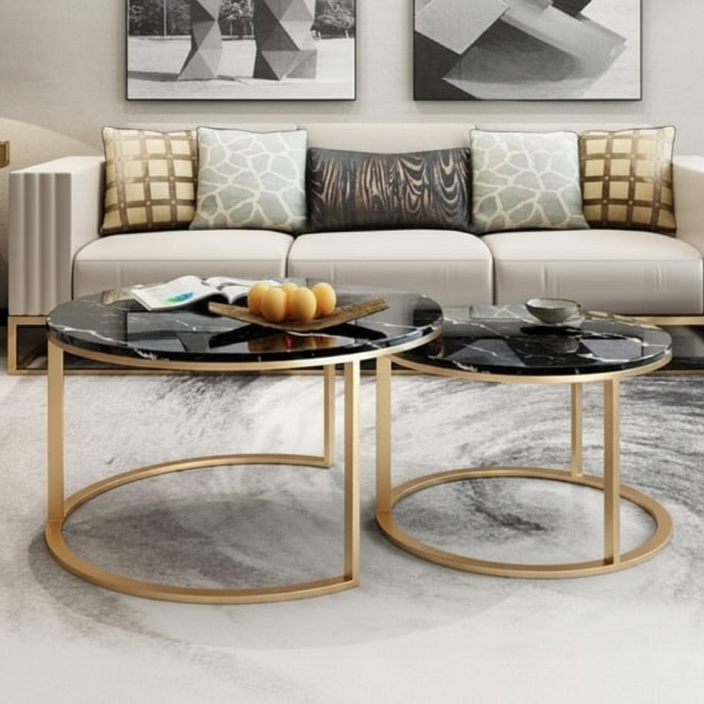 Luxury Black Marble Nesting Coffee Table - Image 3