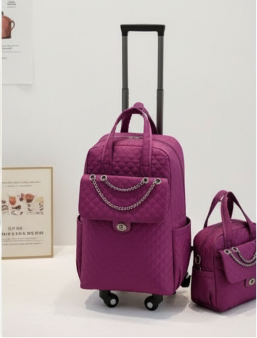 Magenta quilted travel bag set