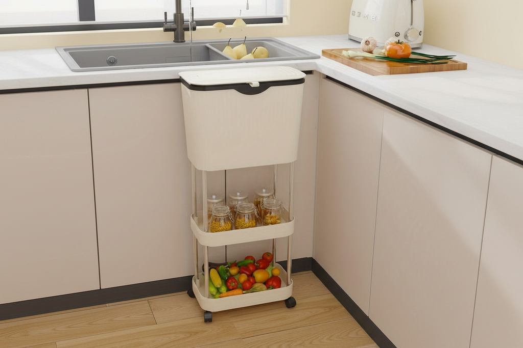 Kitchen Storage Cart with Waste Bin