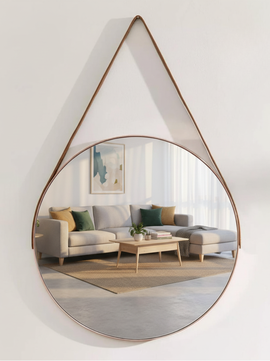 Round Hanging Wall Mirror with Strap