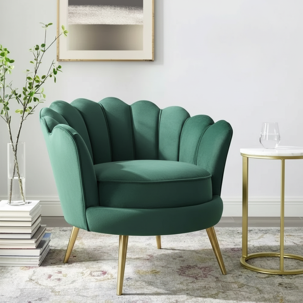 Shell Velvet Accent Chair - Emerald Green