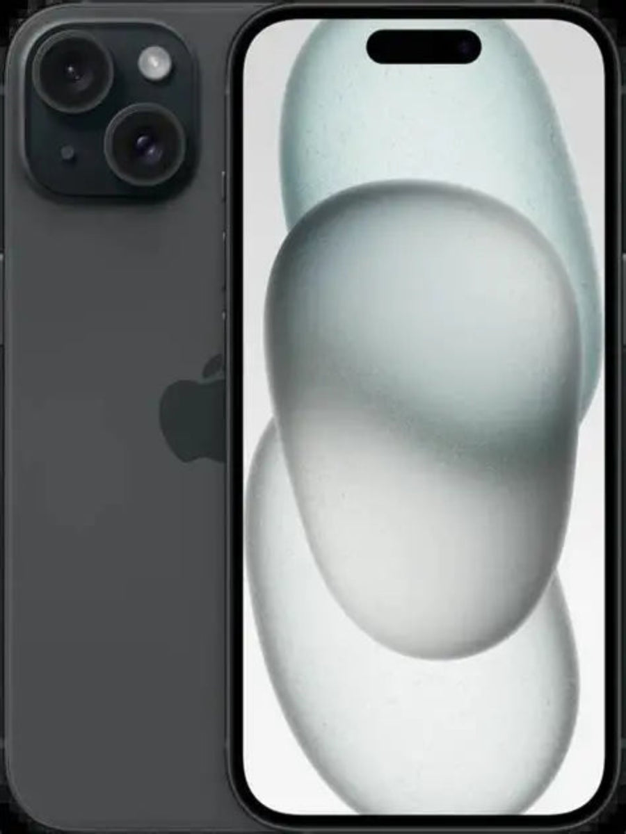 Apple iPhone 15 in Black - front and back view