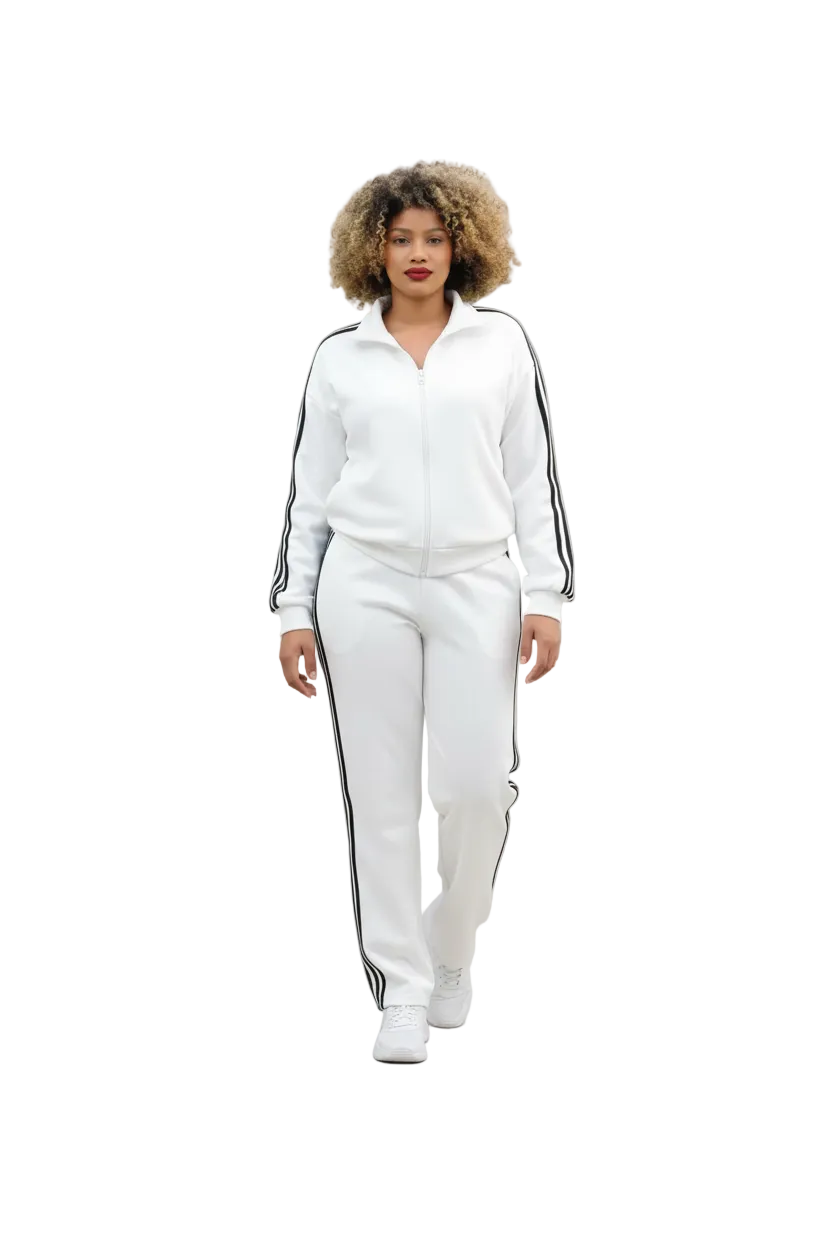 White Tracksuit with Black Stripes